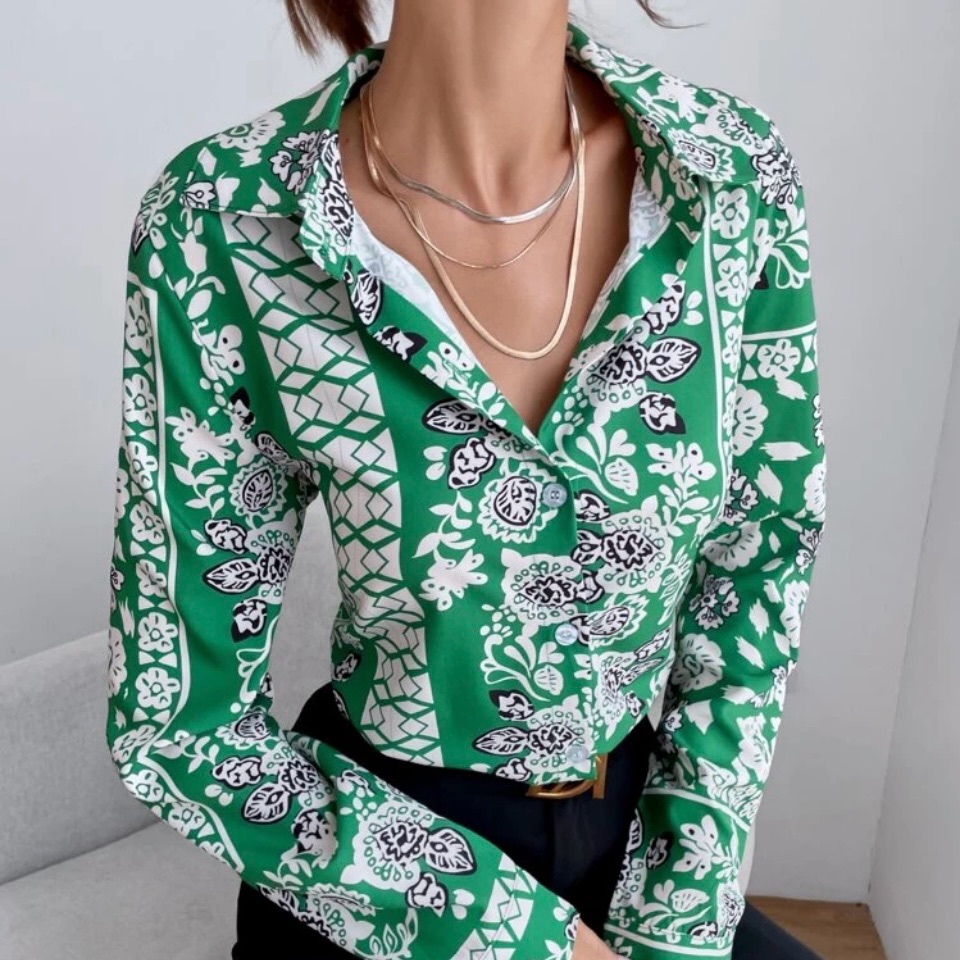 Green Floral Women's Top